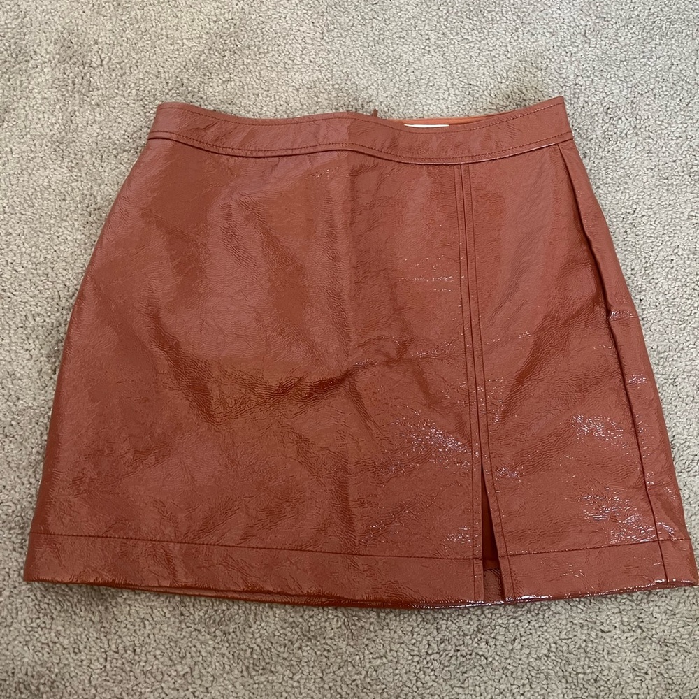 Brown Vinyl Leather Mini Skirt